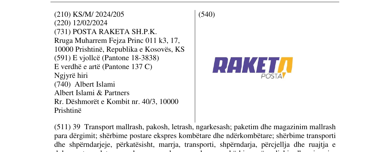 Zëri i markës RAKETA POSTA në buletin