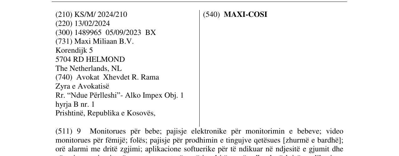 Zëri i markës MAXI-COSI në buletin