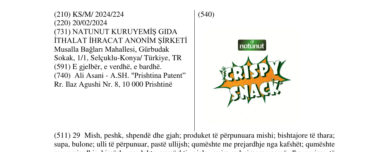 Zëri i markës CRISPY SNACK në buletin