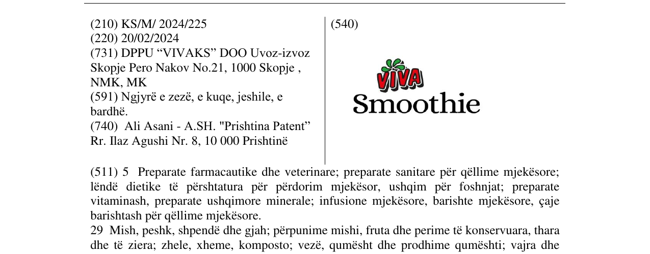 Zëri i markës VIVA Smothie në buletin