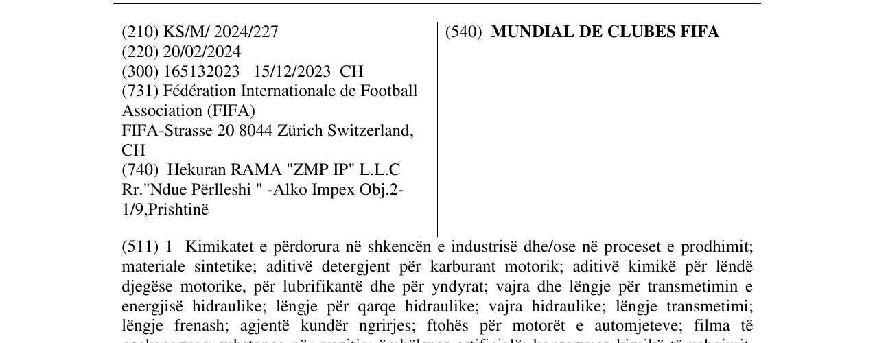 Zëri i markës MUNDIAL DE CLUBES FIFA në buletin
