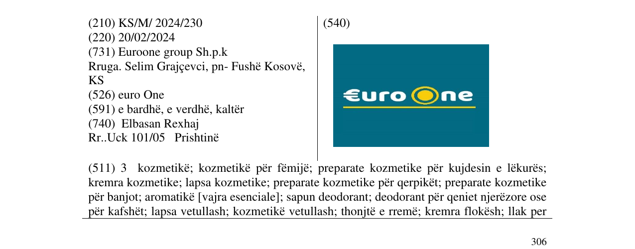 Zëri i markës euro One në buletin
