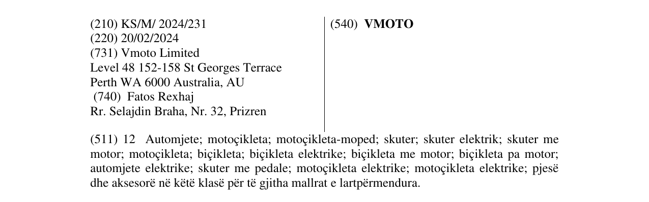 Zëri i markës VMOTO në buletin