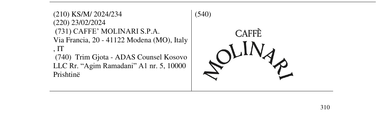 Zëri i markës CAFFE MOLINARE në buletin