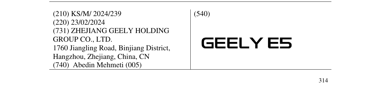 Zëri i markës GEELY E5 në buletin