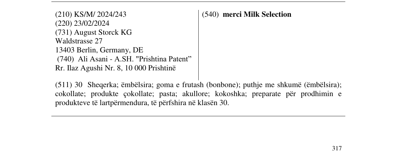 Zëri i markës merci Milk Selection në buletin