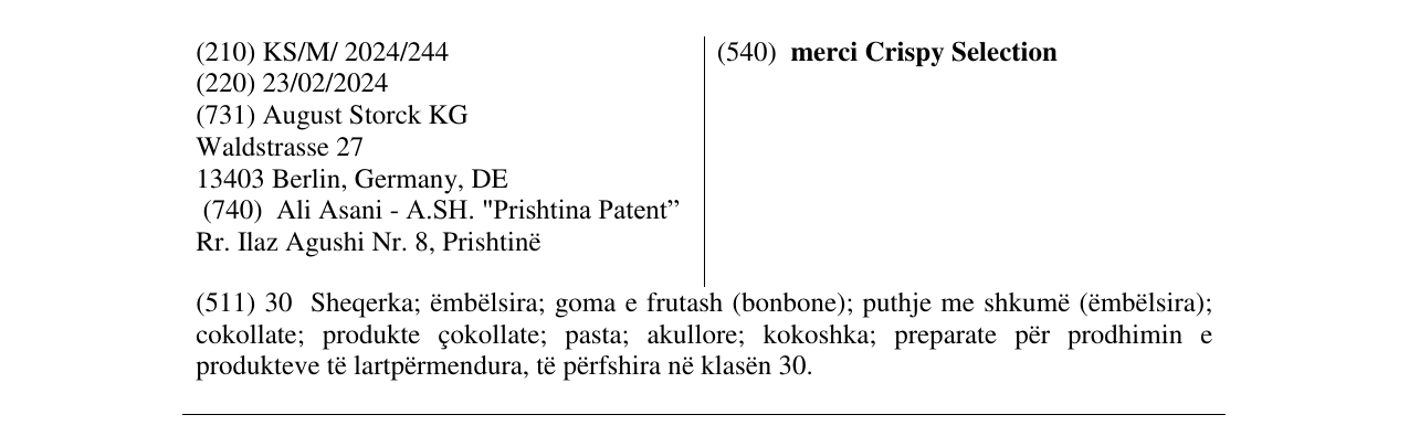 Zëri i markës merci Crispy Selection në buletin