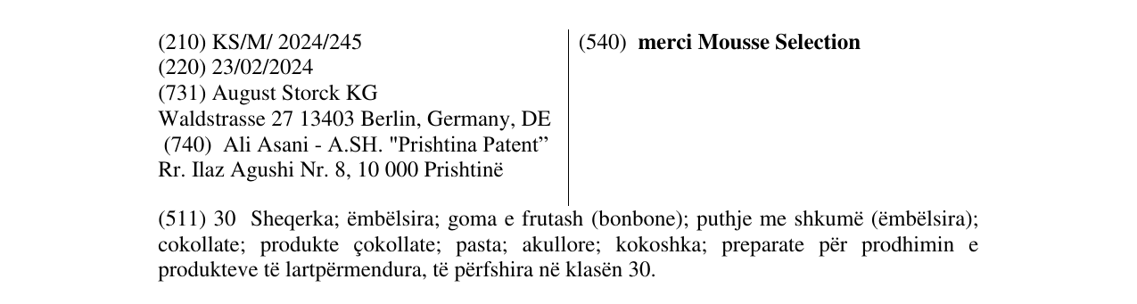 Zëri i markës merci Mousse Selection në buletin