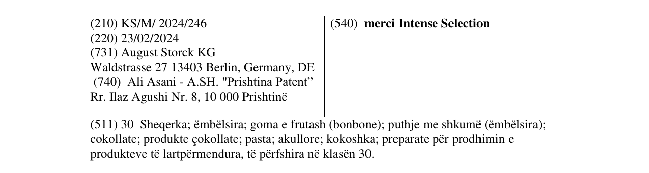 Zëri i markës merci Intense Selection në buletin