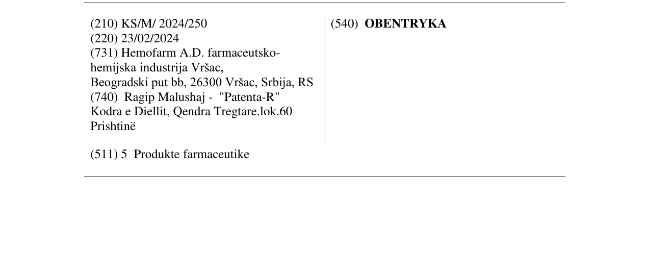 Zëri i markës OBENTRYKA në buletin