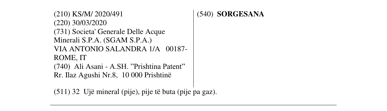 Zëri i markës SORGESANA në buletin