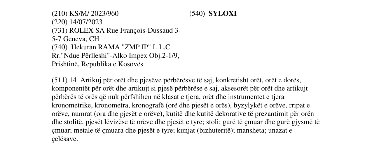 Zëri i markës SYLOXI në buletin