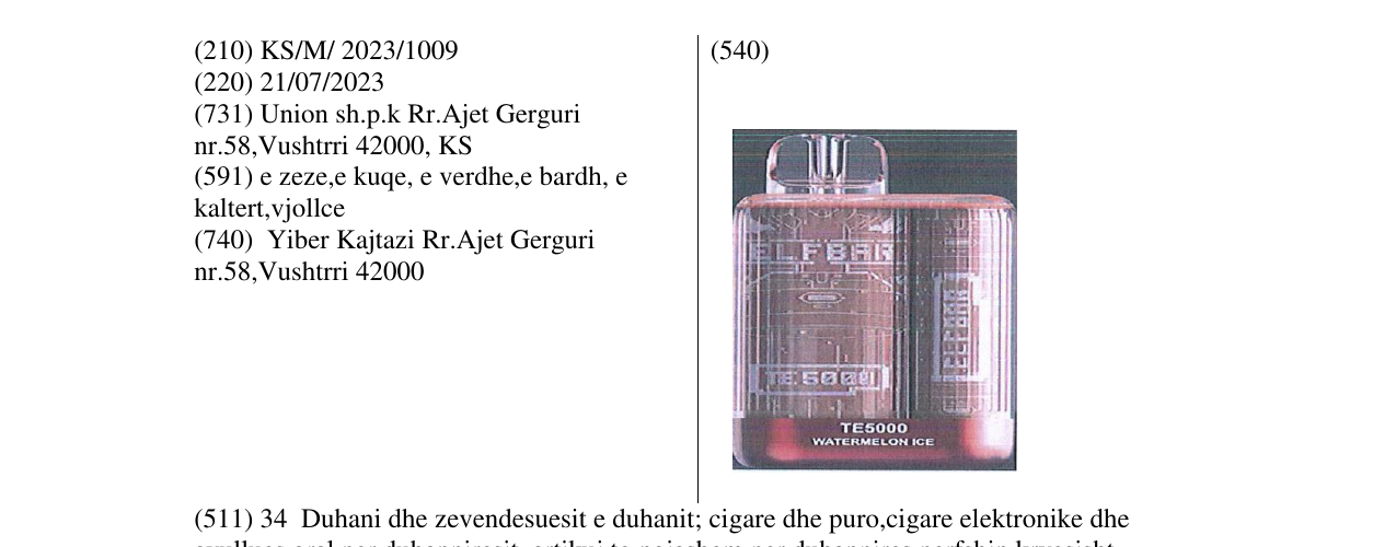Zëri i markës TE5000 në buletin