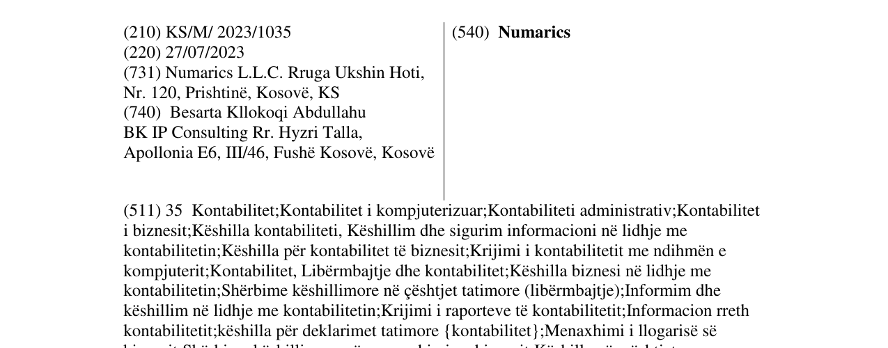 Zëri i markës Numarics në buletin