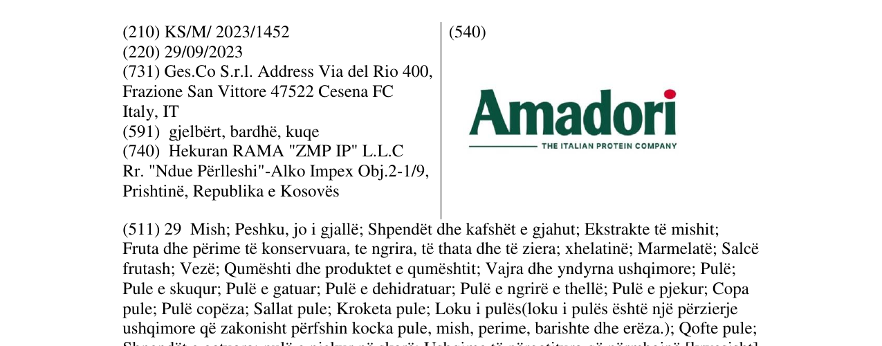 Zëri i markës Amadori në buletin