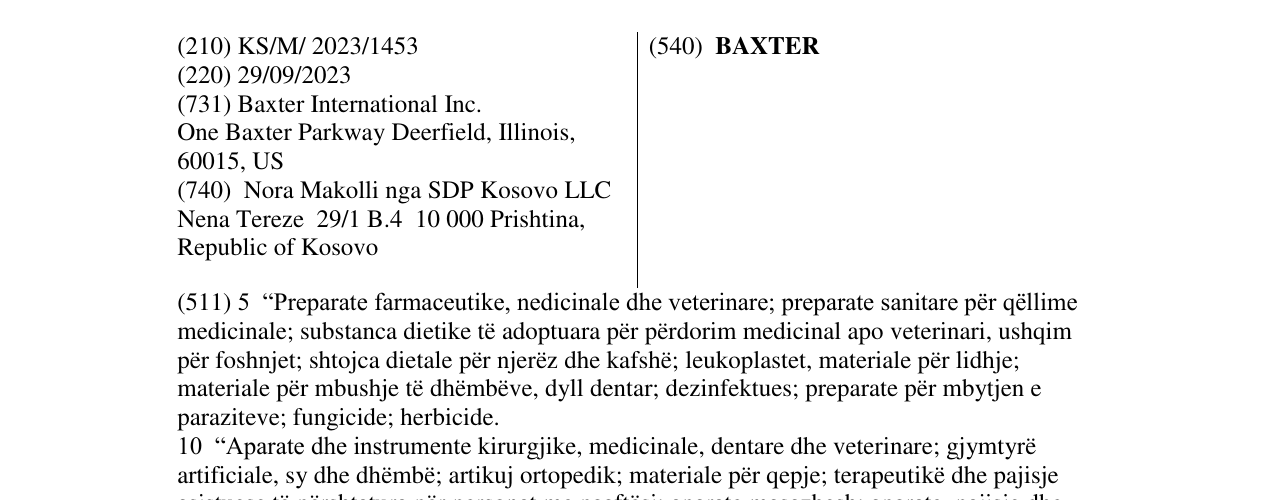 Zëri i markës BAXTER në buletin