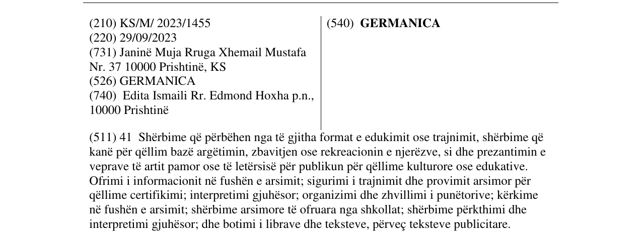 Zëri i markës GERMANICA në buletin
