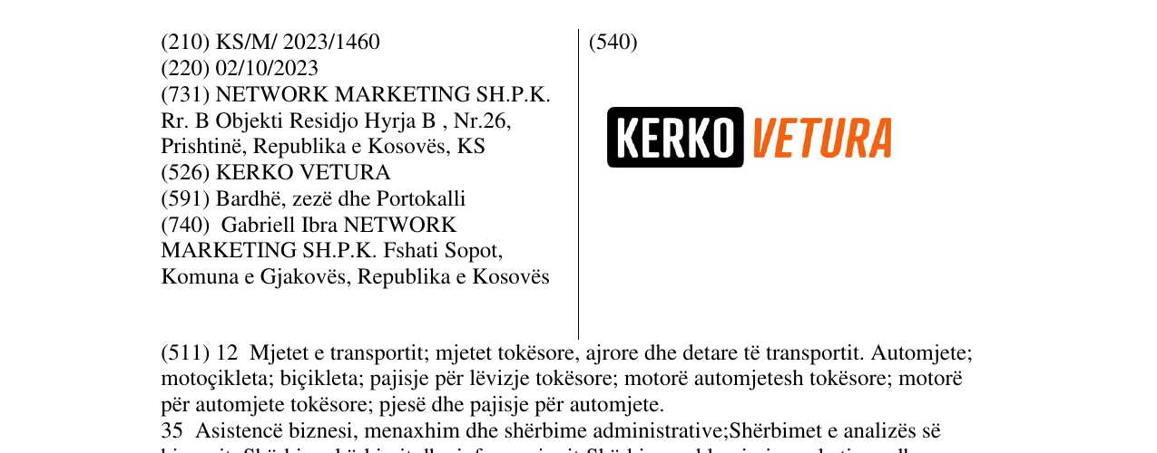 Zëri i markës KERKO VETURA në buletin
