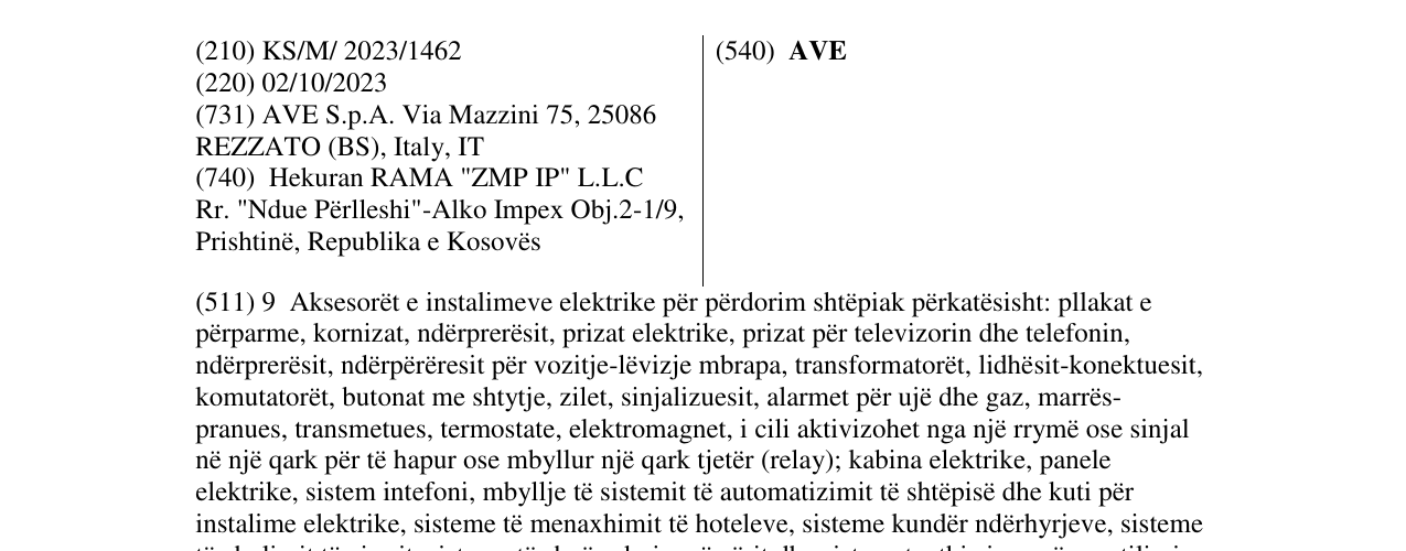 Zëri i markës AVE në buletin