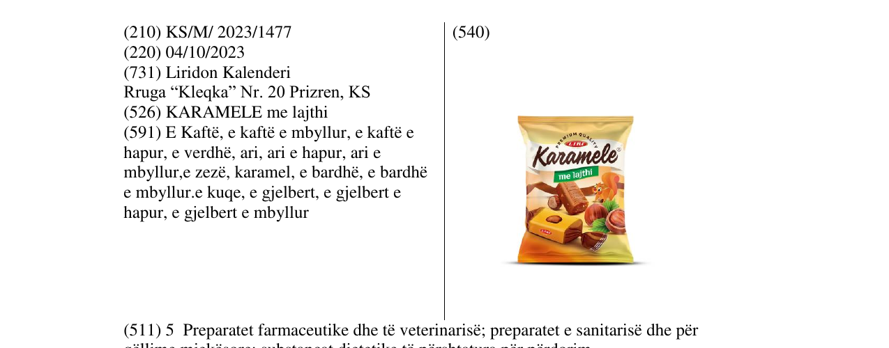 Zëri i markës KARAMELE në buletin