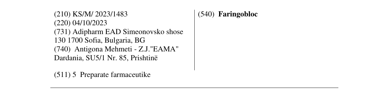 Zëri i markës Faringobloc në buletin
