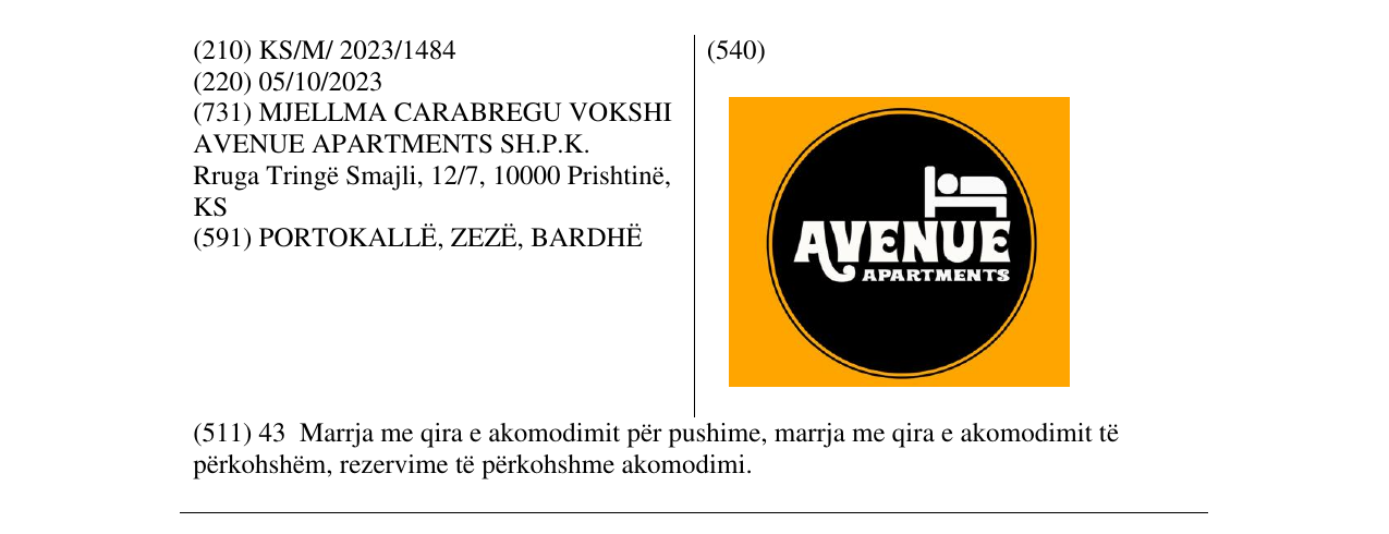Zëri i markës AVENUE APARTMENTS në buletin