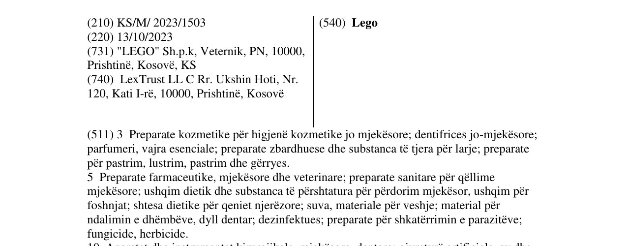 Zëri i markës Lego në buletin