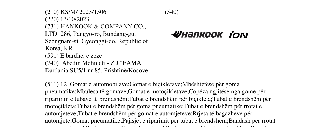 Zëri i markës hankook ion në buletin