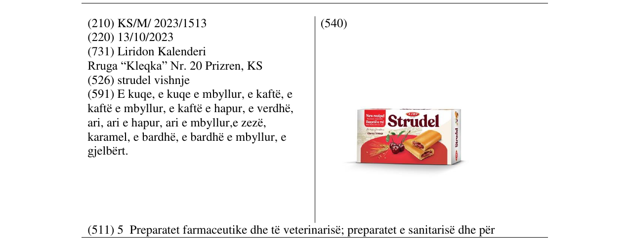 Zëri i markës strudel vishnje në buletin