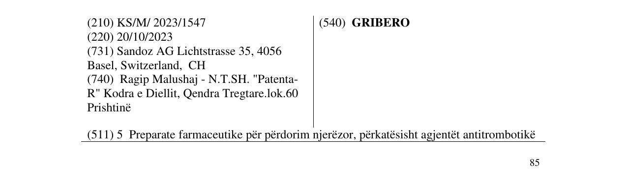 Zëri i markës GRIBERO në buletin