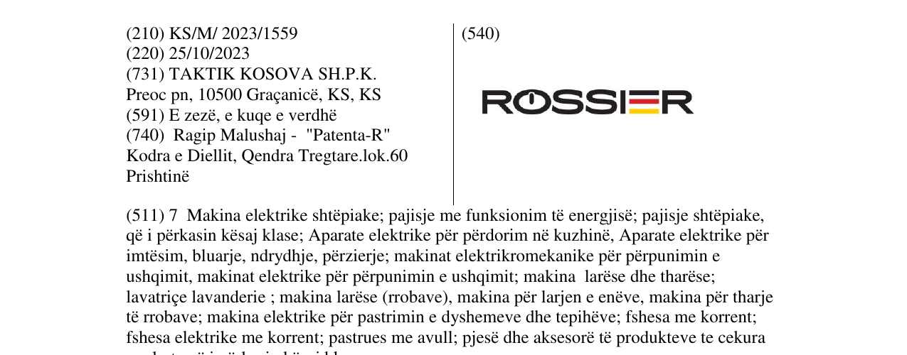 Zëri i markës ROSSIER në buletin