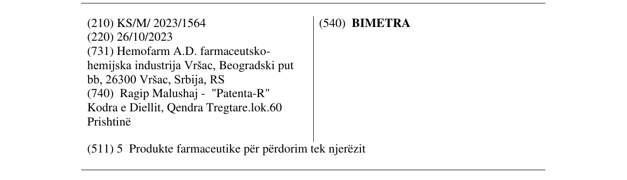 Zëri i markës BIMETRA në buletin