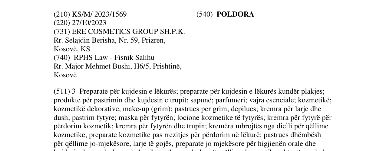Zëri i markës POLDORA në buletin