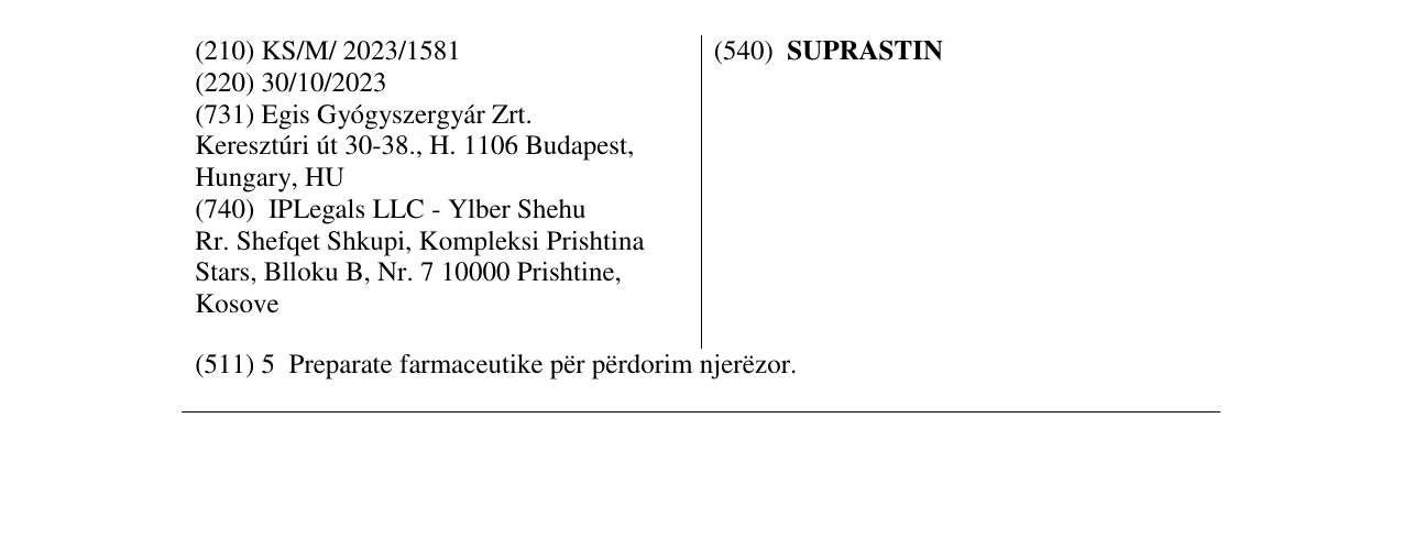 Zëri i markës SUPRASTIN në buletin