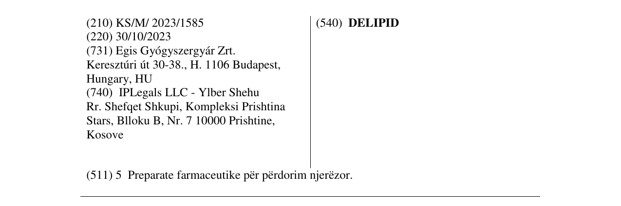Zëri i markës DELIPID në buletin