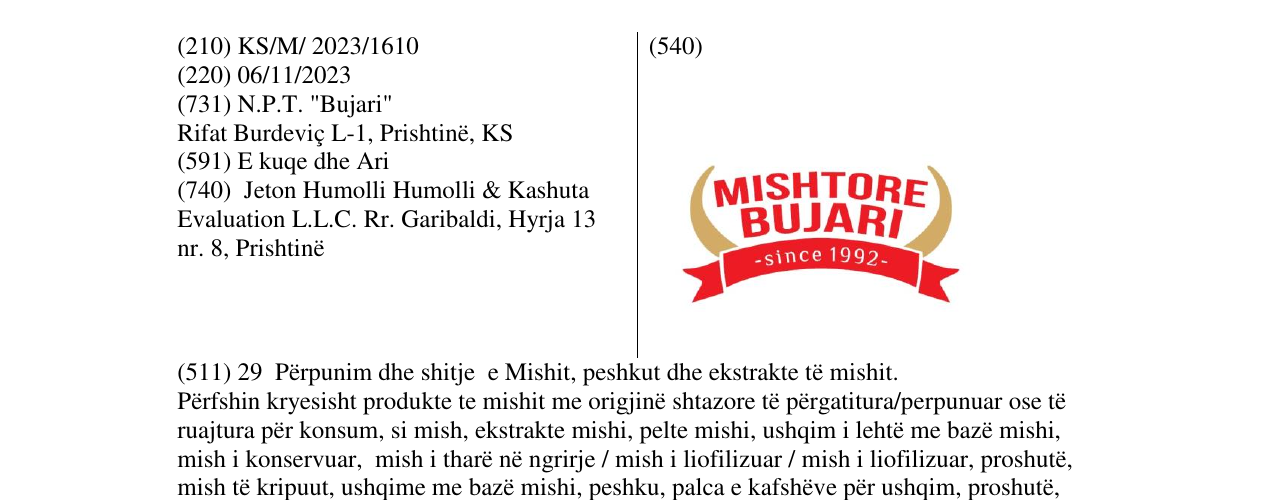 Zëri i markës MISHTORE BUJARI në buletin