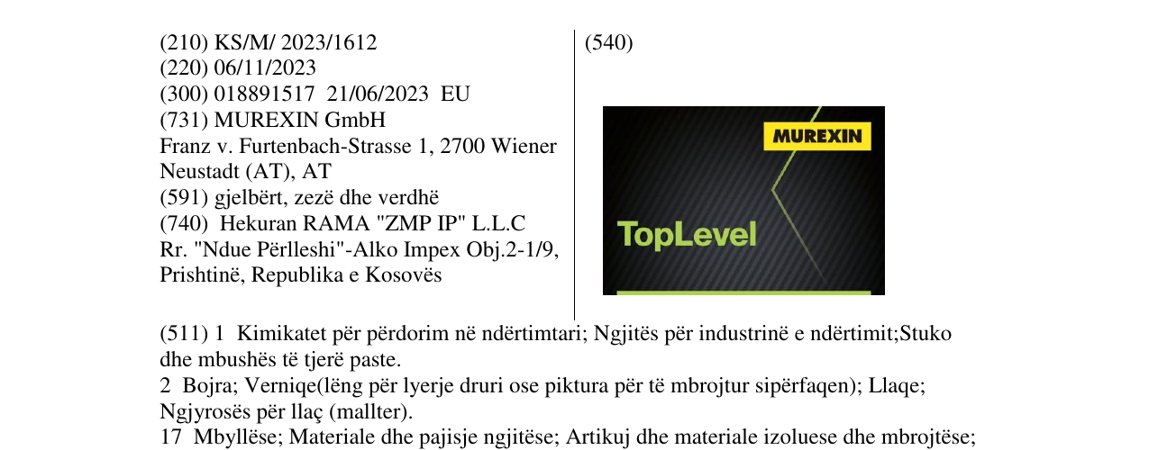 Zëri i markës MUREXIN në buletin