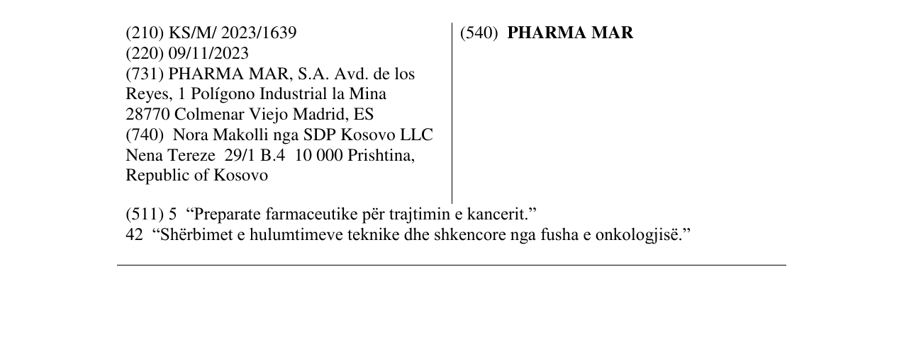 Zëri i markës PHARMA MAR në buletin