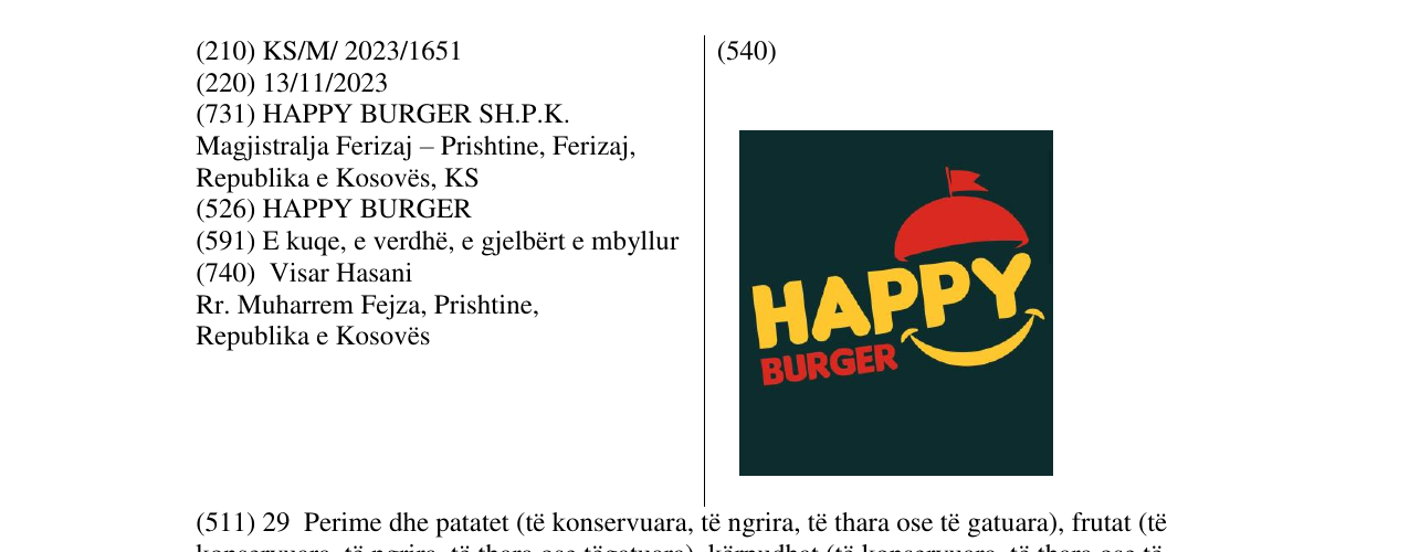 HAPPY BURGER markasının bültendeki kaydı
