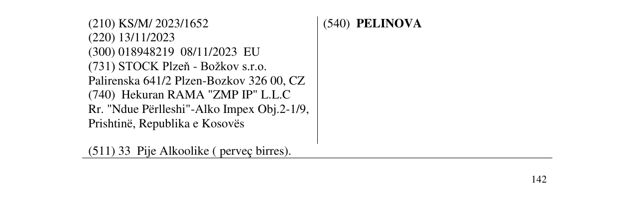 Zëri i markës PELINOVA në buletin