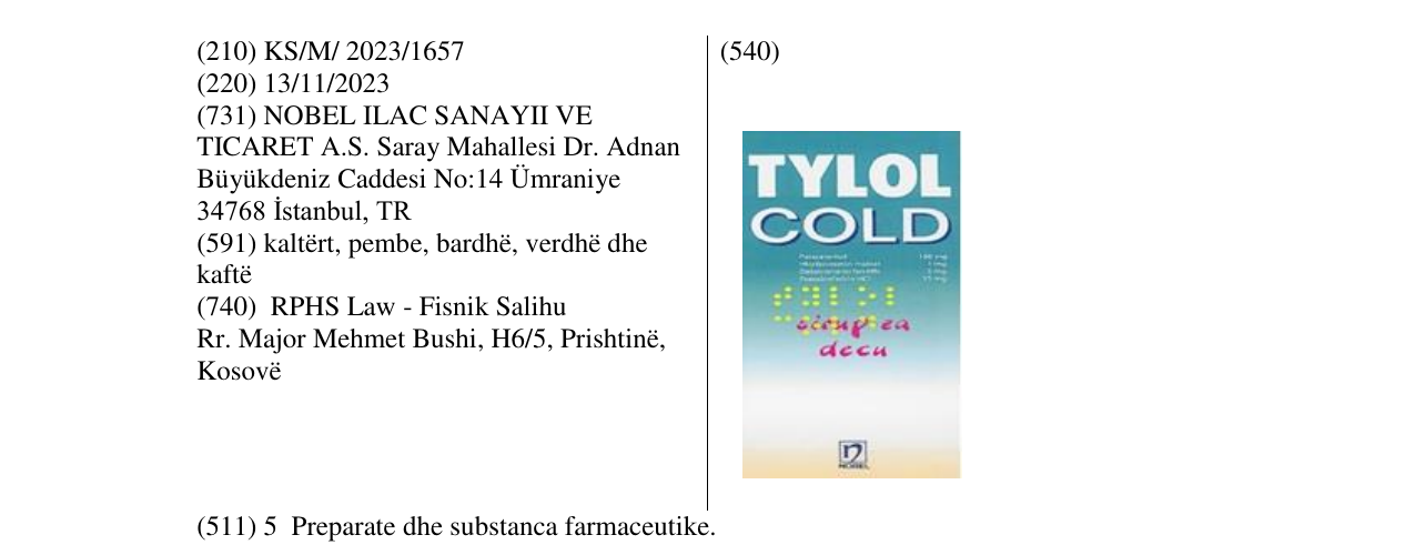 Zëri i markës TYLOLCOLD në buletin