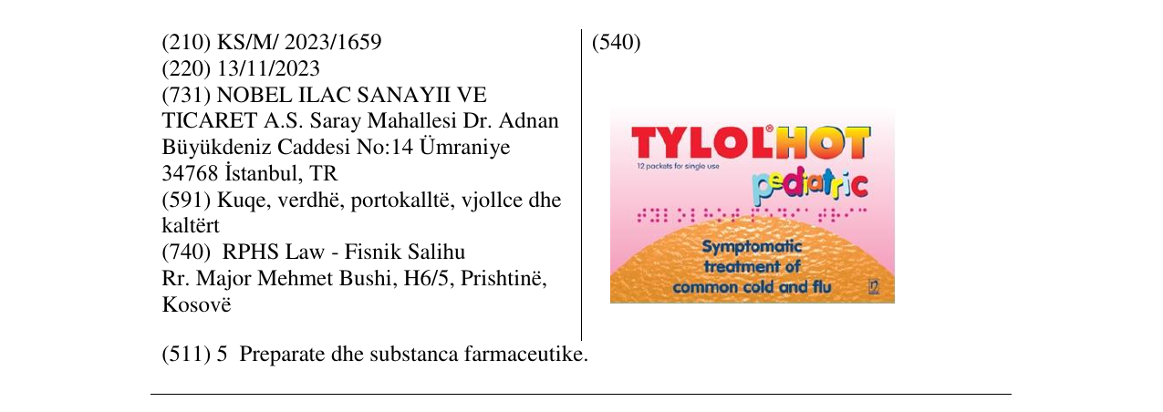 Zëri i markës TYLOLHOT pediatric në buletin