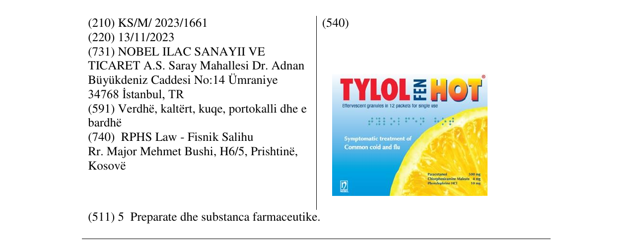 Zëri i markës TYLOL FFN HOT në buletin