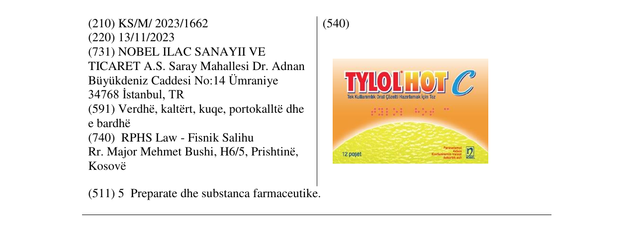 Zëri i markës TYLOLHOT C në buletin