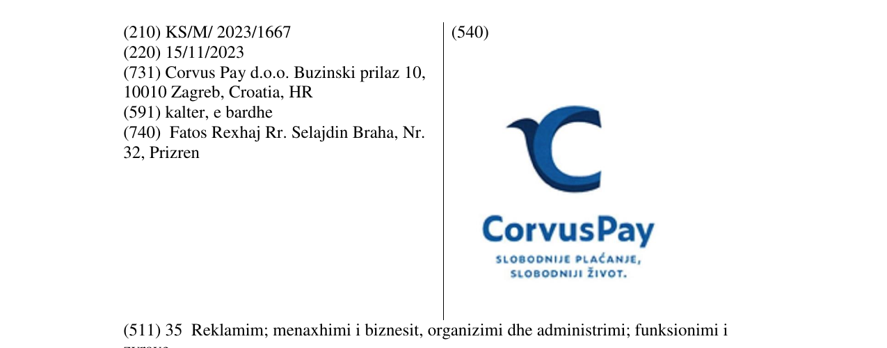 Zëri i markës CORVUS PAY në buletin