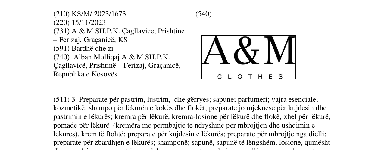Zëri i markës A&M CLOTHES në buletin