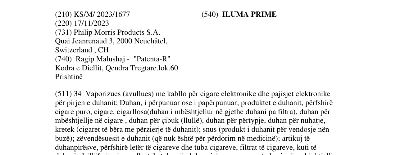 Zëri i markës ILUMA PRIME në buletin