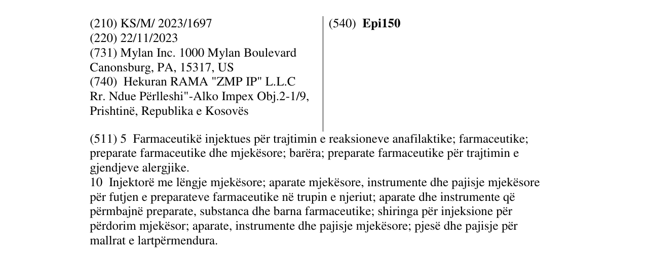 Zëri i markës Epi150 në buletin
