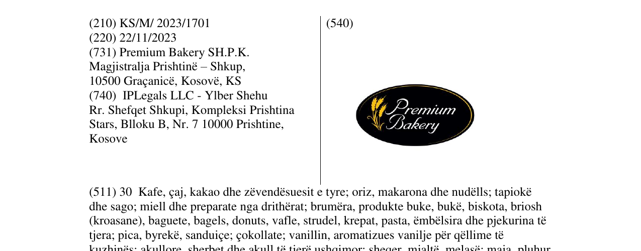 Zëri i markës Premium Bakery në buletin