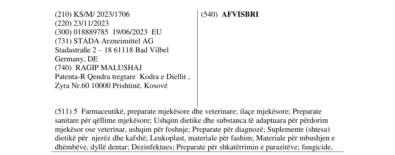 Zëri i markës AFVISBRI në buletin